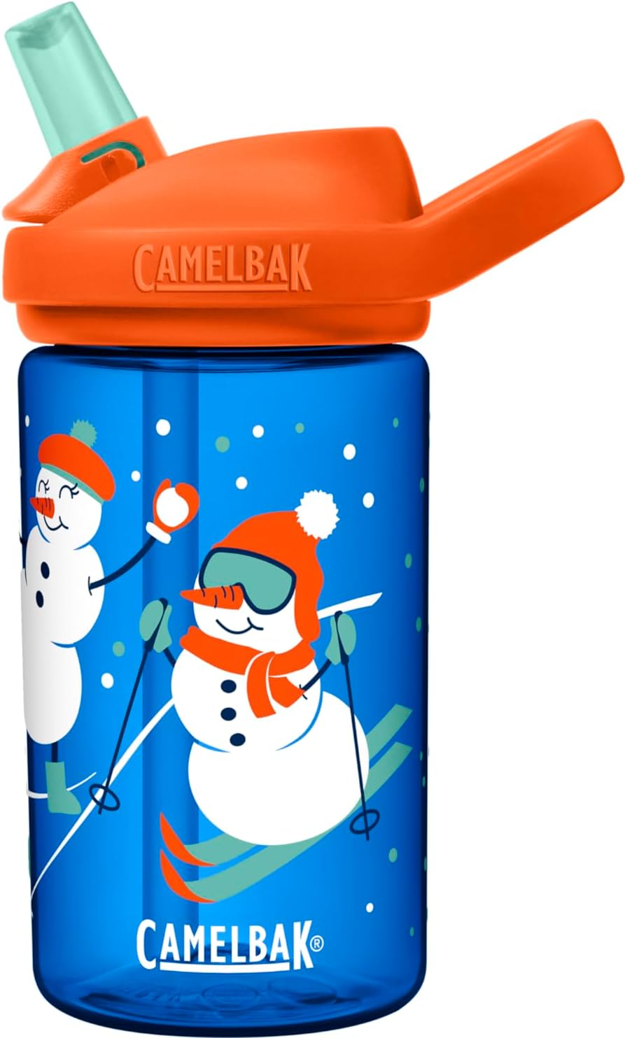 CamelBak Eddy+ 14 oz Kids Water Bottle with Tritan Renew – Straw Top, Leak-Proof When Closed, Snowman Sled