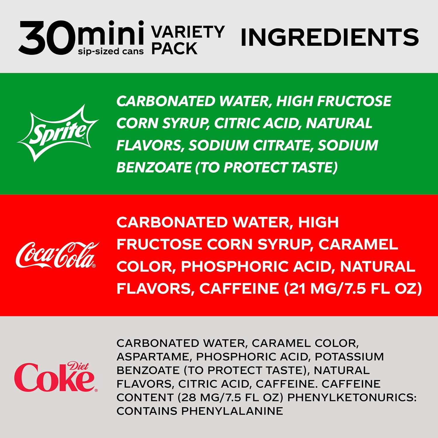 Coca-Cola Mini Can Variety Pack, 7.5 Fl Oz, Pack of 30 K3048