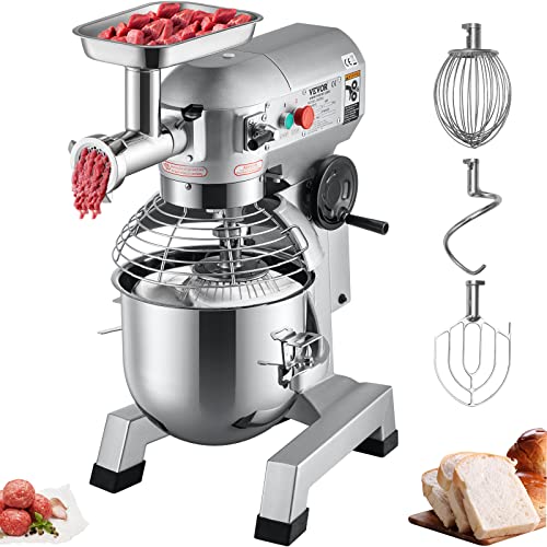 VEVOR Commercial Food Mixer, 8.5Qt Capacity, 450W Dual Rotating Dough Kneading Machine with Food-grade Stainless Steel Bowl, Security Shield & Timer Included, Baking Equipment for Restaurant Pizzeria