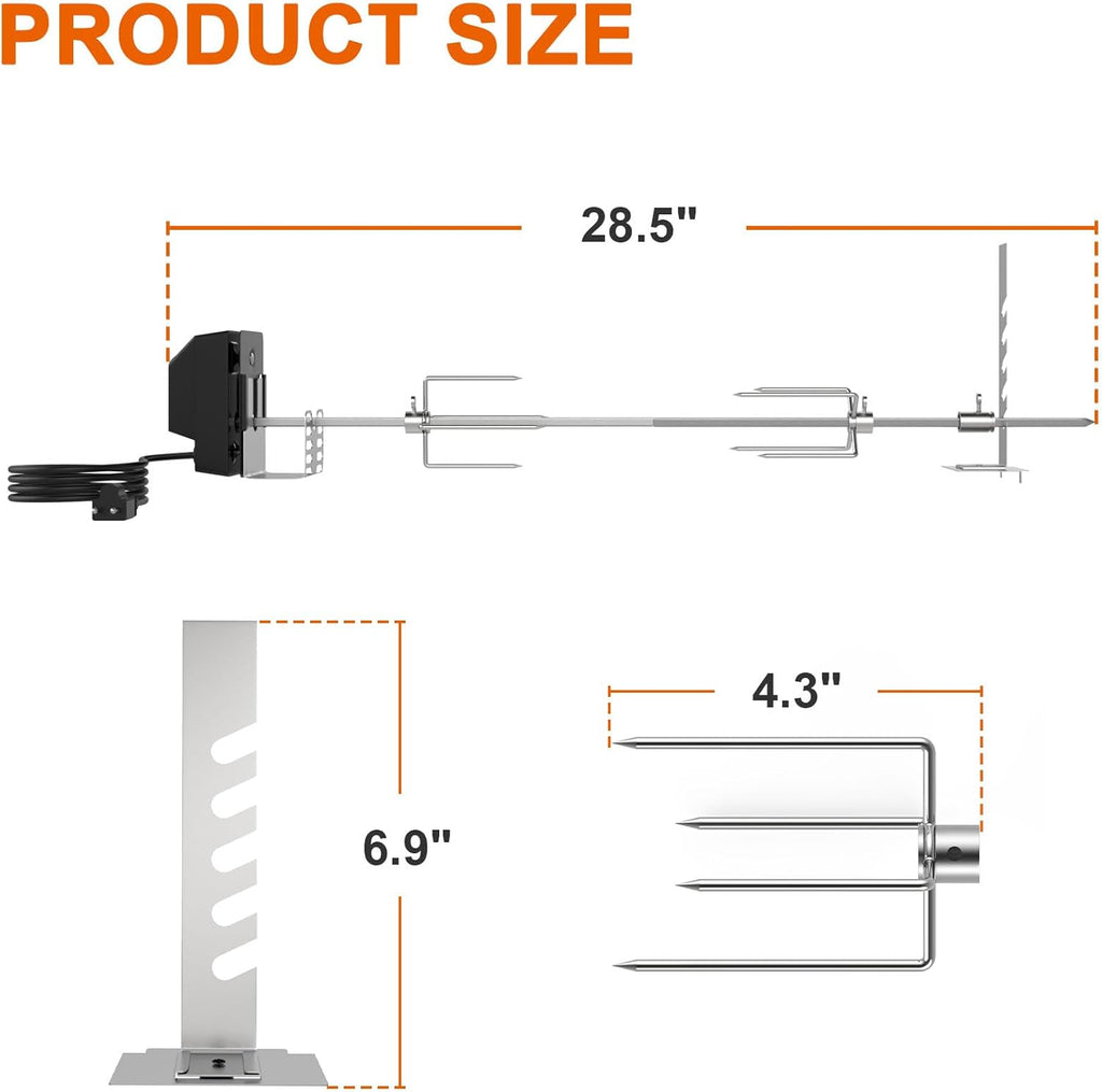 DELSbbq Rotisserie Grill Kit for Universal Gas Grills, 120V Motor, 28" Spit Rod R258