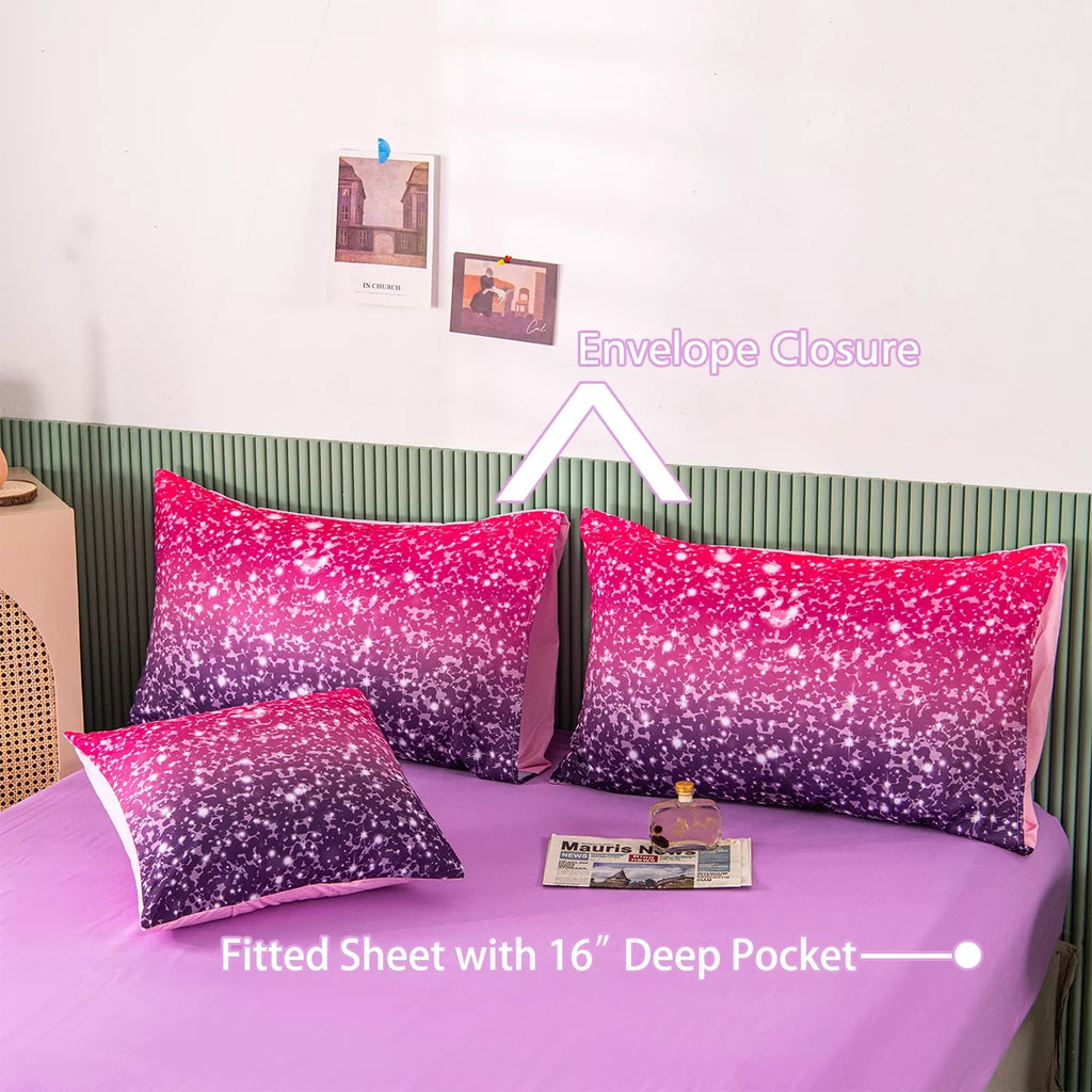 PERFEMET Twin Gradient Pink Purple Glitter Comforter Set for Girls G137325