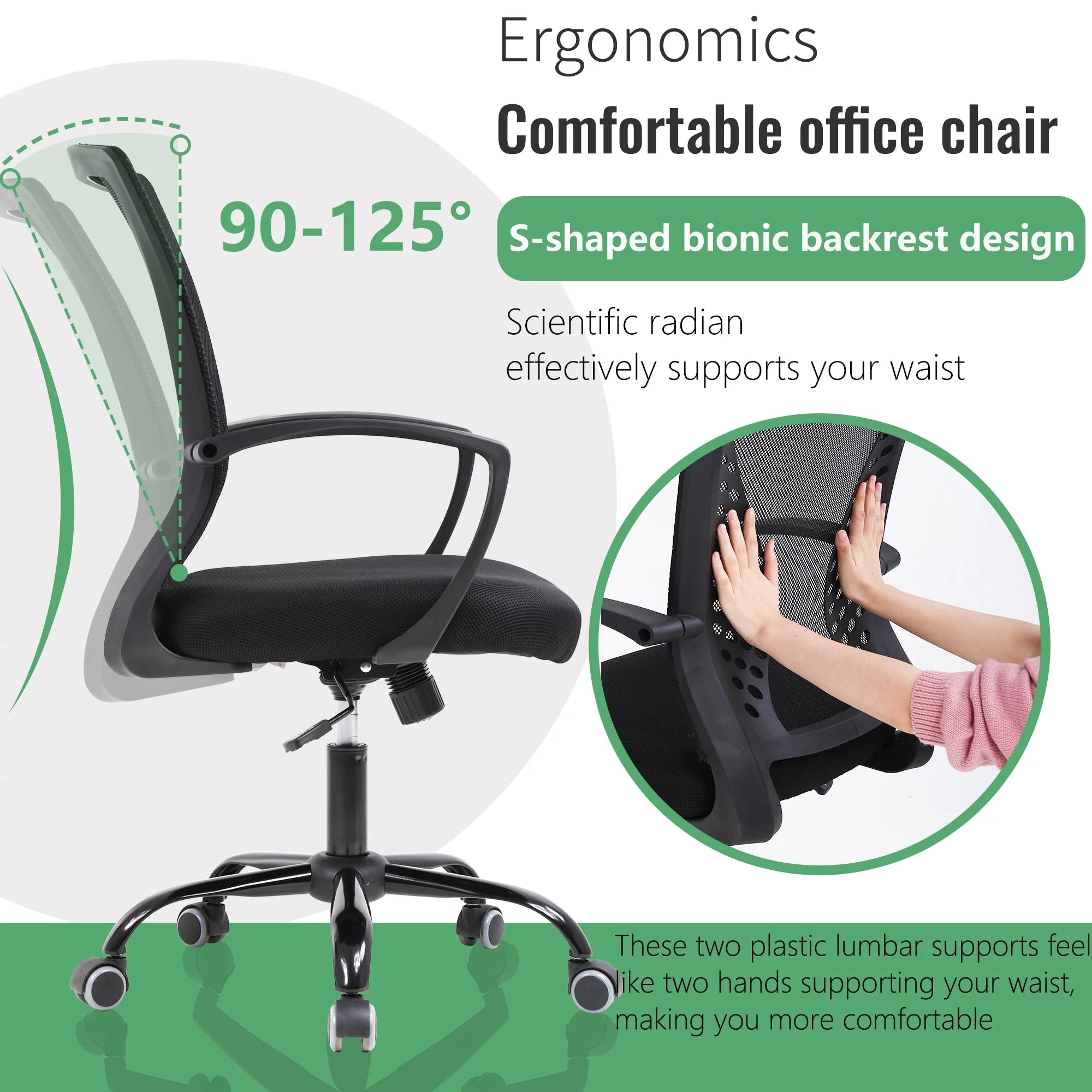 FDW Mesh Office Chair Ergonomic Swivel with Lumbar Support, Black C776