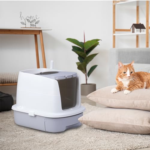 Sunexinlo Cat Litter Box Enclosed with Lid, Large Drawer Type, Grey O3011