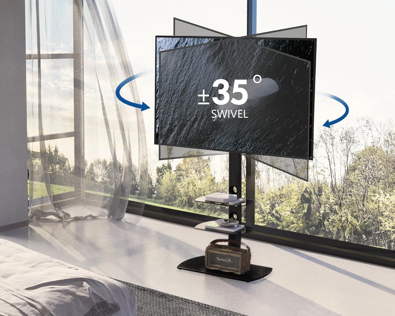 FITUEYES Universal Floor TV Stand Height Adjustable Swivel Mount for 32-65 Inch TVs, Black R65405