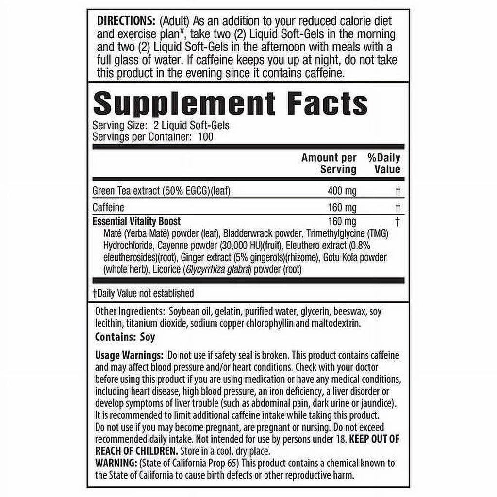Green Tea Fat Burner, 200 Liquid Soft-Gels S489509