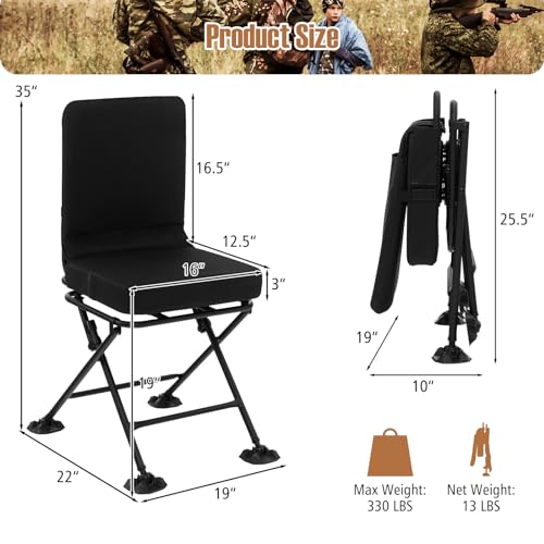 Goplus Hunting Chair 360° Swivel Folding Deer Hunting Chair with Padded Cushion, Black F10718