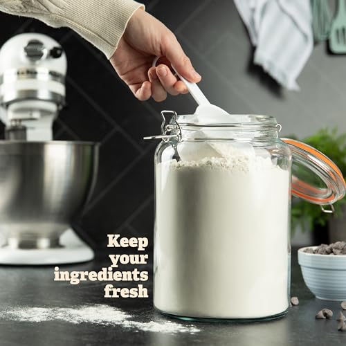 kitchentoolz Large 1 Gallon Glass Mason Jar with Hinged Lids, Wide-Mouth, Pack of 2 J9205