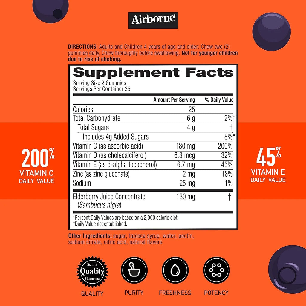 Airborne KIDS Elderberry + Zinc & Vitamin C Gummies, 50 Count R128