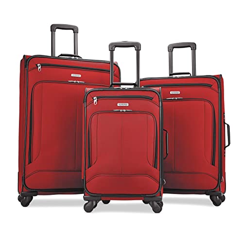 American Tourister Pop Max Softside Luggage with Spinner Wheels, Red, 3-Piece Set (21/25/29)