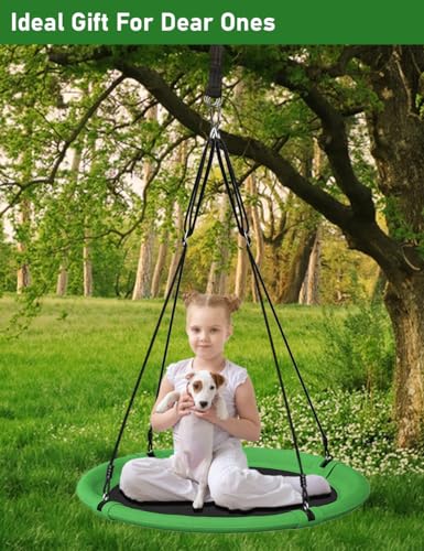 24 Inch Saucer Tree Swing Set for Kids & Adults, Green & Black S50676