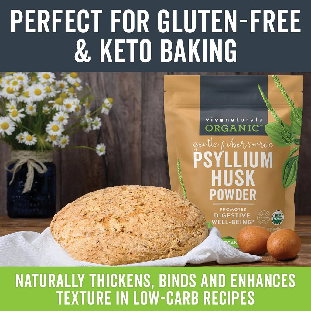 Viva Naturals Organic Psyllium Husk Powder, Finely Ground Non-GMO Fiber Supplement P6901
