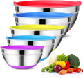 Mixing Bowls with Airtight Lids (Set of 5) Stainless Steel Mixing Bowl Set, Non Slip Colorful Silicone Bottom Nesting Storage Bowls, Great for Mixing & Prepping 1.5-2.5-3-5-8 QT