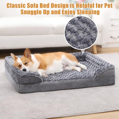 KSIIA Orthopedic Dog Bed Medium Size Waterproof Washable with Removable Bolster, Grey V58738