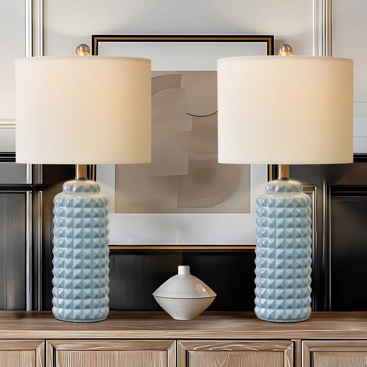 Oneach Ceramic Table Lamp Set of 2 Light Blue 24.5" for Living Room Bedroom K1744