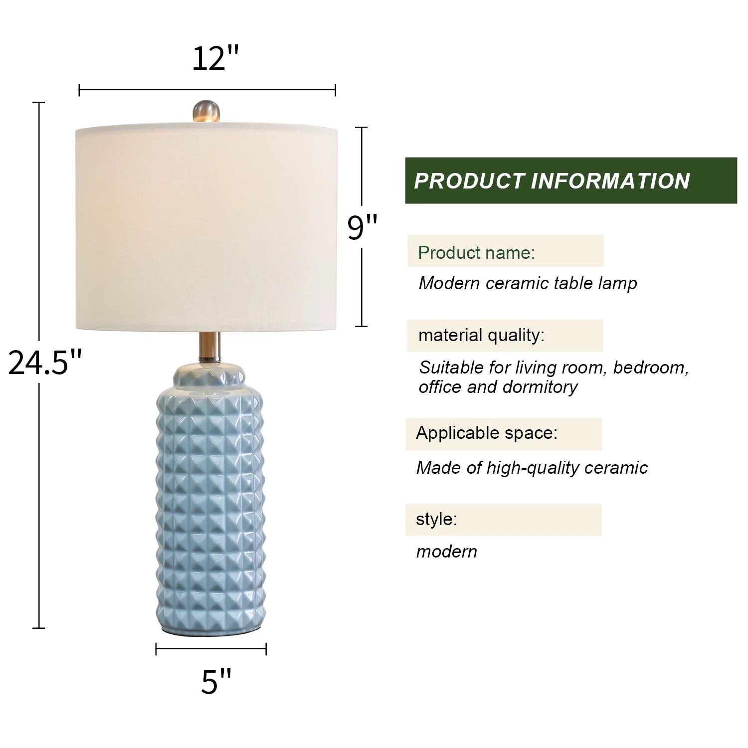 Oneach Ceramic Table Lamp Set of 2 Light Blue 24.5" for Living Room Bedroom K1744