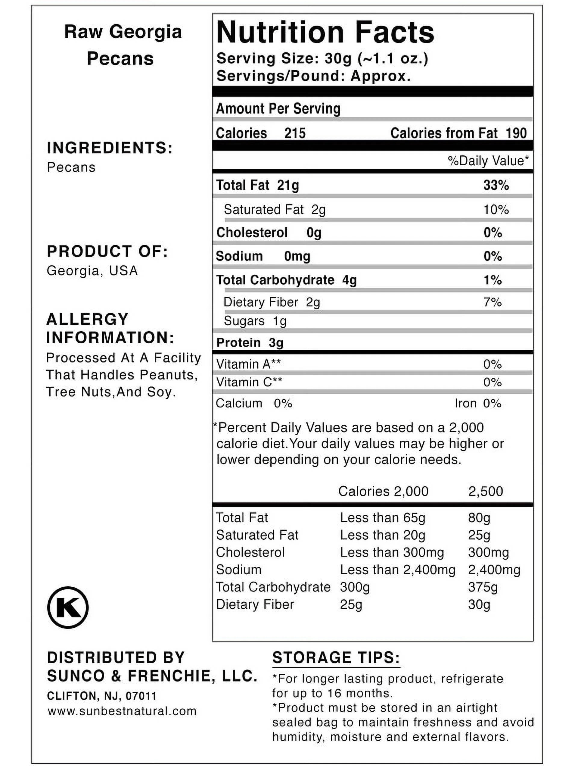 SUNBEST NATURAL Fancy Georgia Raw Pecan Halves, Unsalted, 3 lb. Bag I6986
