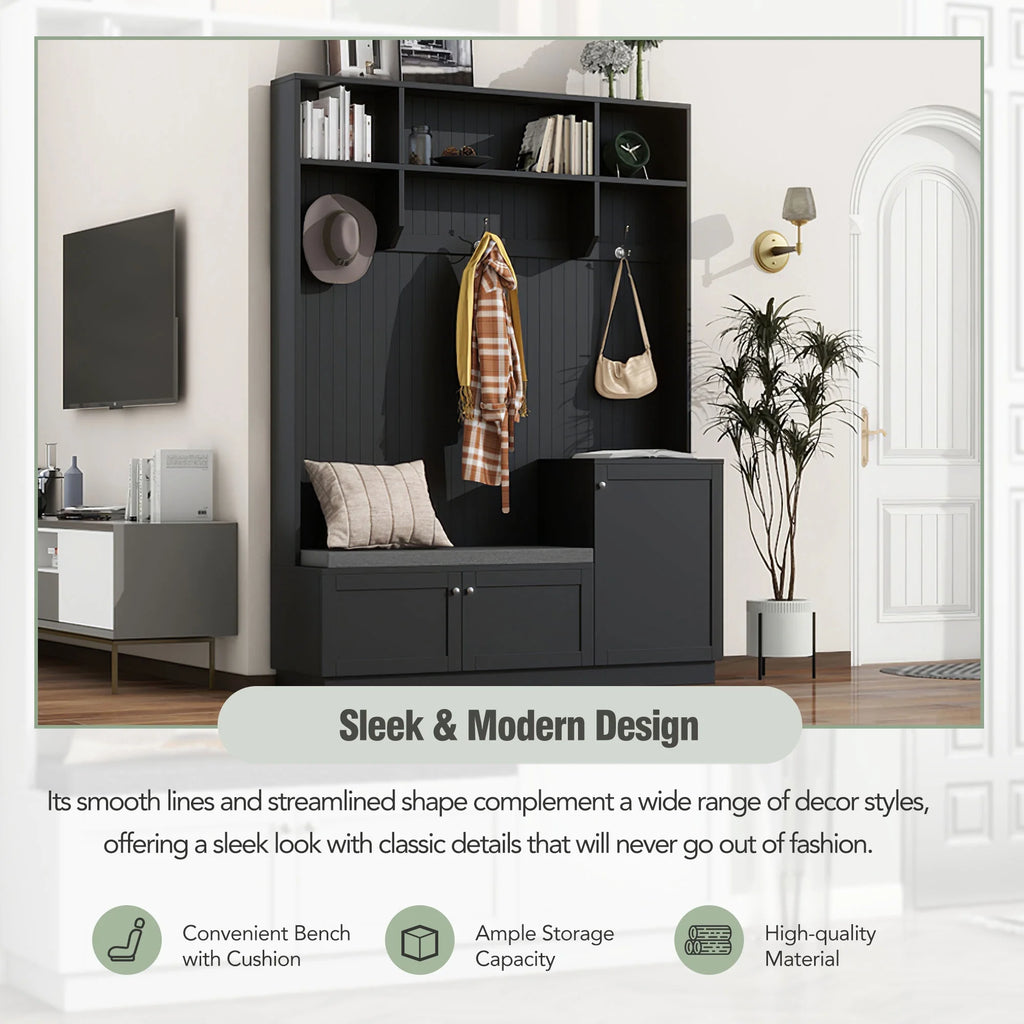 Churanty 4-in-1 Hall Tree with Bench, Shoe Storage and Coat Rack, Black N313634