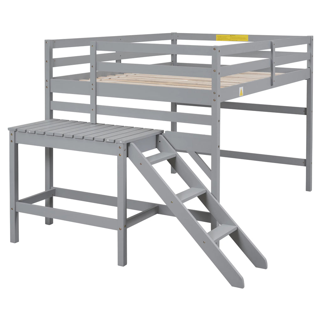 Bellemave Full Wood Loft Bed with Safety Rail and Ladder, Gray F137