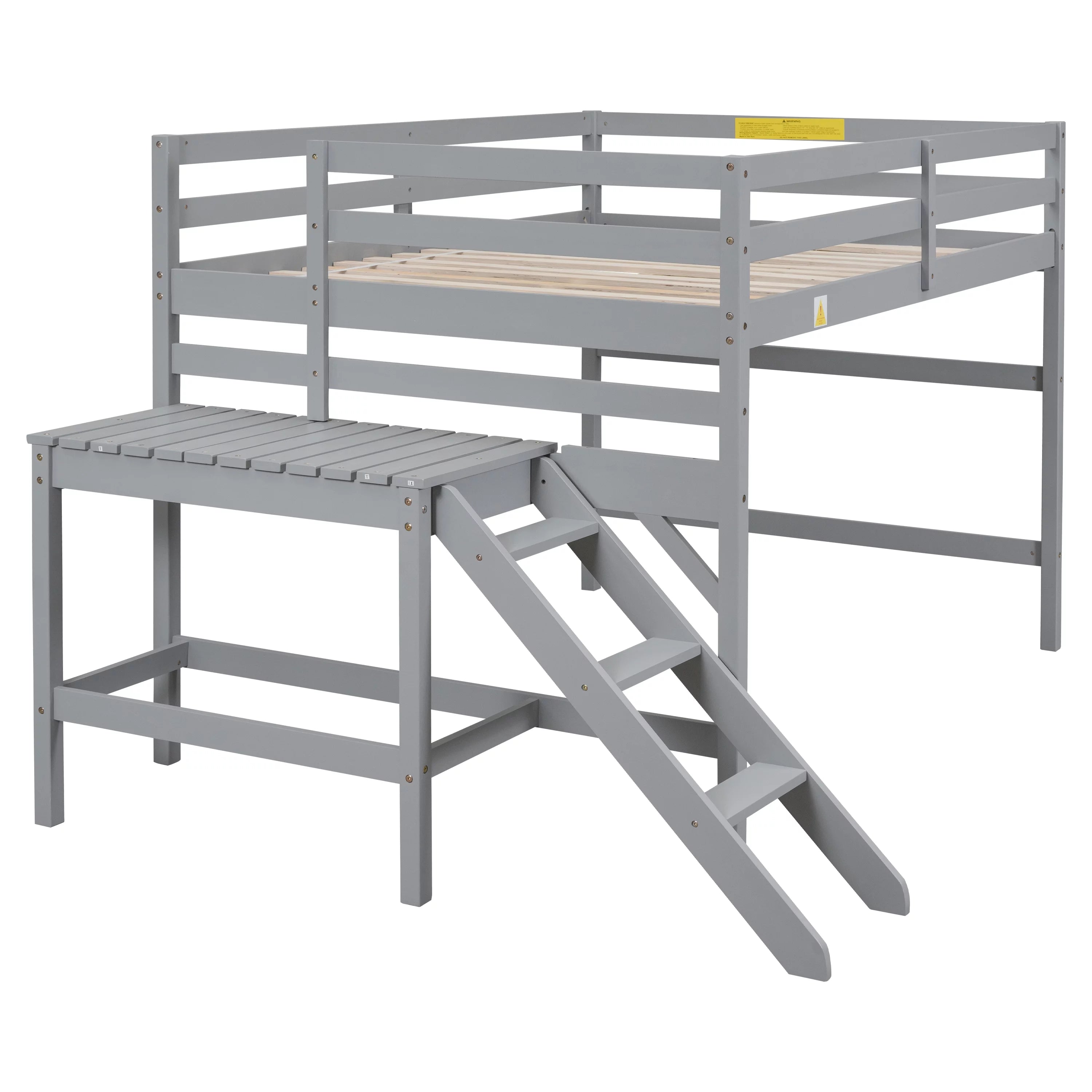 Bellemave Full Wood Loft Bed with Safety Rail and Ladder, Gray F137