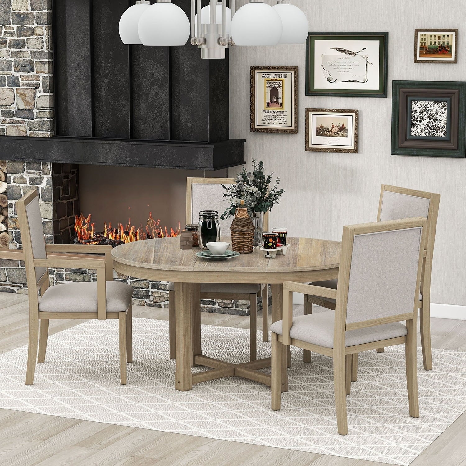5-Piece Extendable Wood Dining Table Set A262