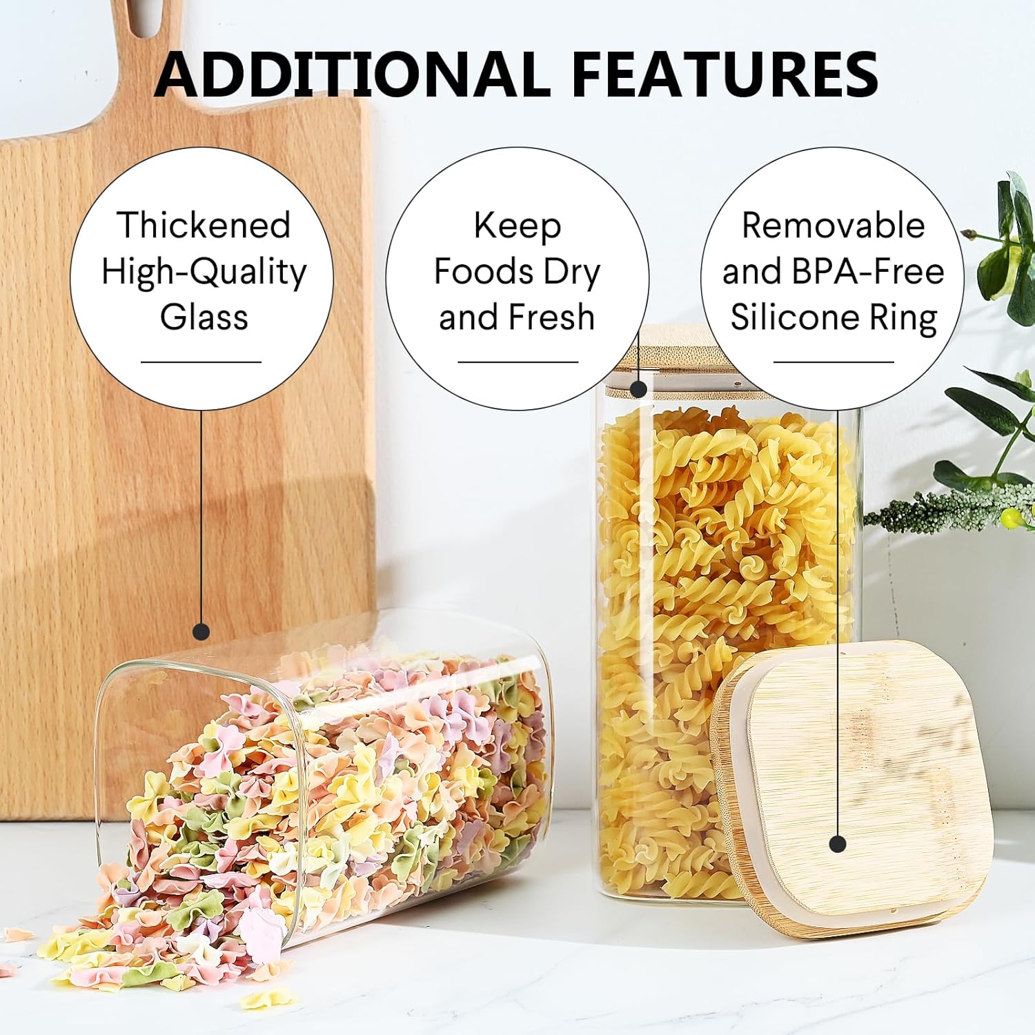 40oz Glass Food Storage Jars with Bamboo Lids, Airtight, Set of 4 H13008