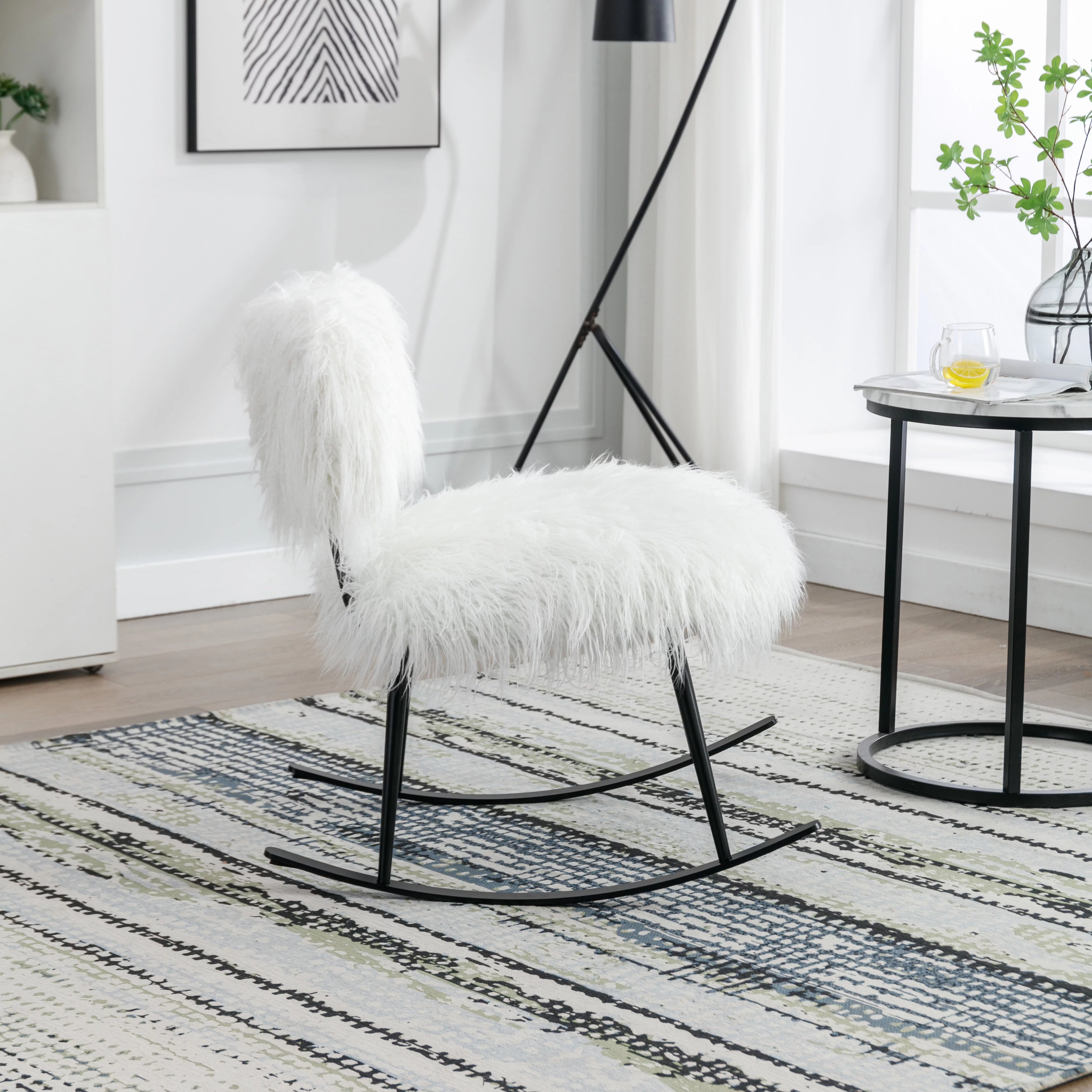 paproos 25.2'' Wide Faux Fur Plush Nursery Rocking Chair for Baby, White H771