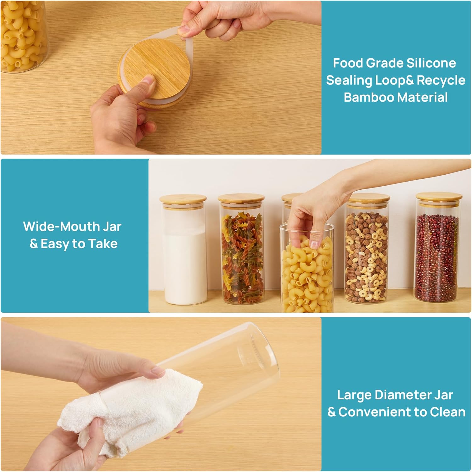Vtopmart 8 Pack 30oz Glass Food Storage Jars with Airtight Bamboo Lids X269