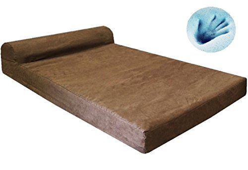 Premium HeadRest Pillow Orthopedic Memory Foam Dog Bed for Large Dogs, Waterproof Washable Suede Brown Cover, Extra Large Z621