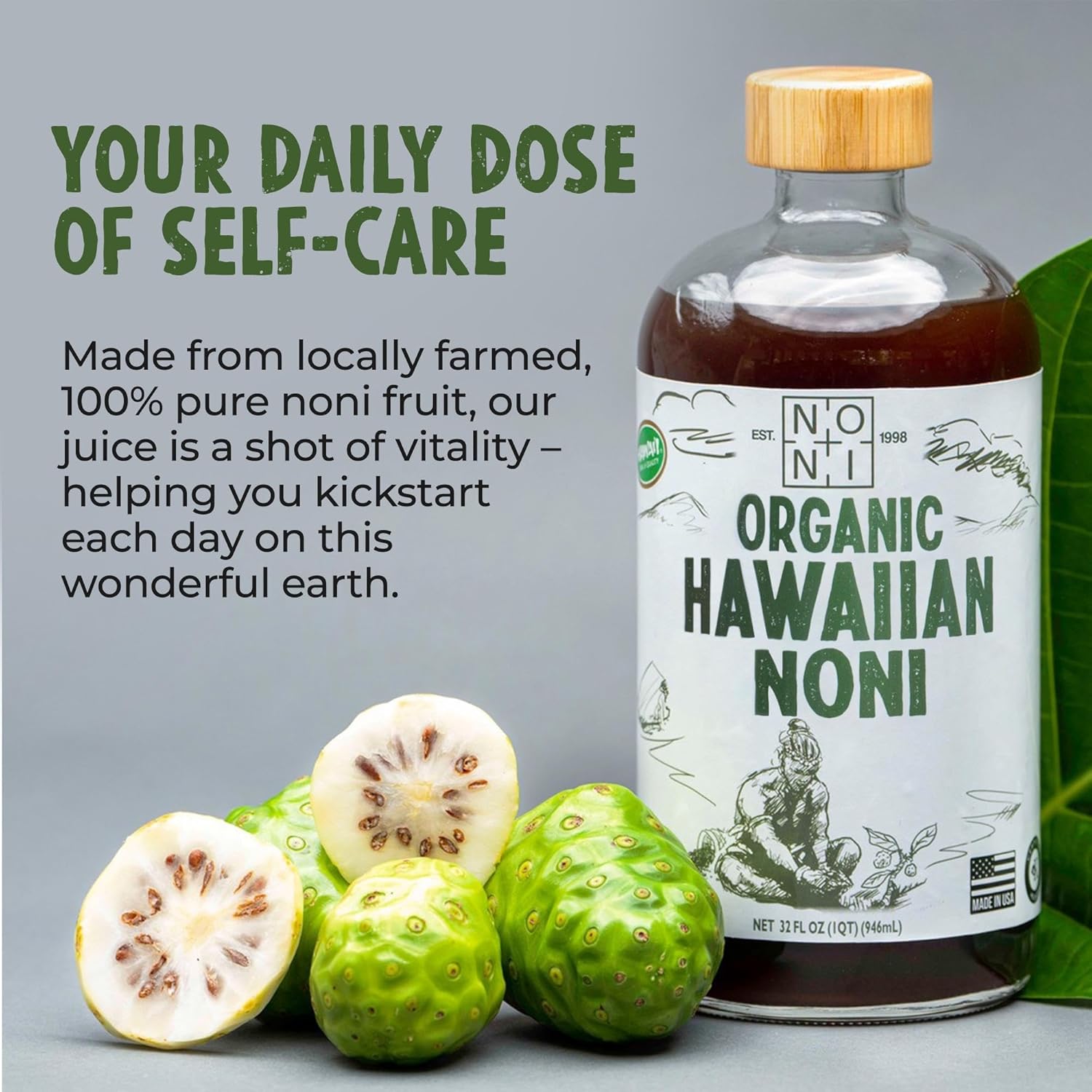 Healing Noni Organic Hawaiian Noni Juice, 32oz Glass Bottle R37830