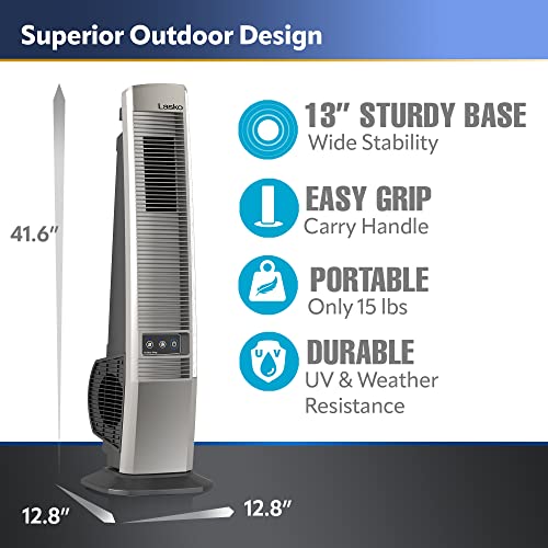 Lasko 42" Portable Outdoor Tower Fan with Bluetooth, Black B843