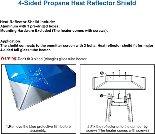 Aluminum Patio Heater Reflector Shield Square, 4 Sided Outdoor Heater Replacement Parts with 3 Pre-Drilled Holes M600948