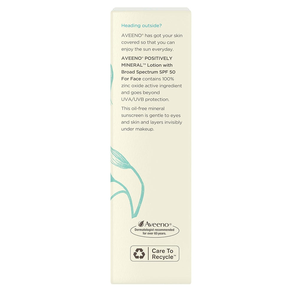 Aveeno Positively Mineral Sensitive Skin Daily Sunscreen Lotion SPF 50, 2 fl oz A358