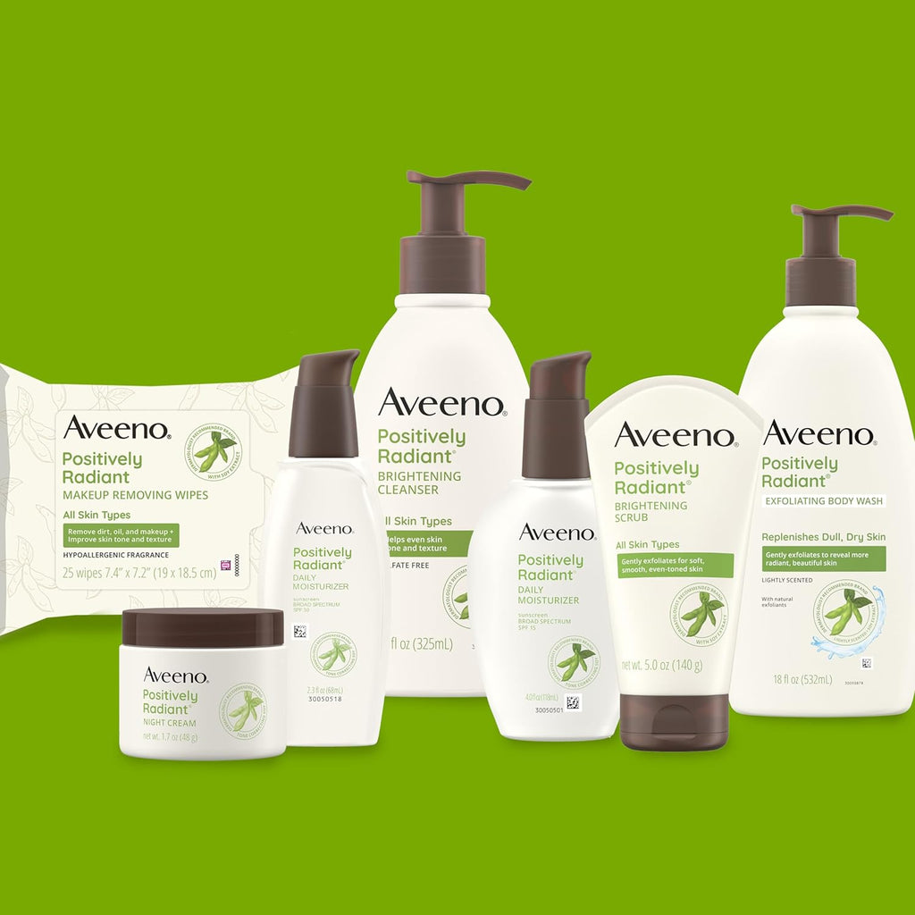 Aveeno Positively Radiant Daily Face Moisturizer SPF 15, Hydrating with Soy Extract, Oil-Free, 4 FL OZ O200928