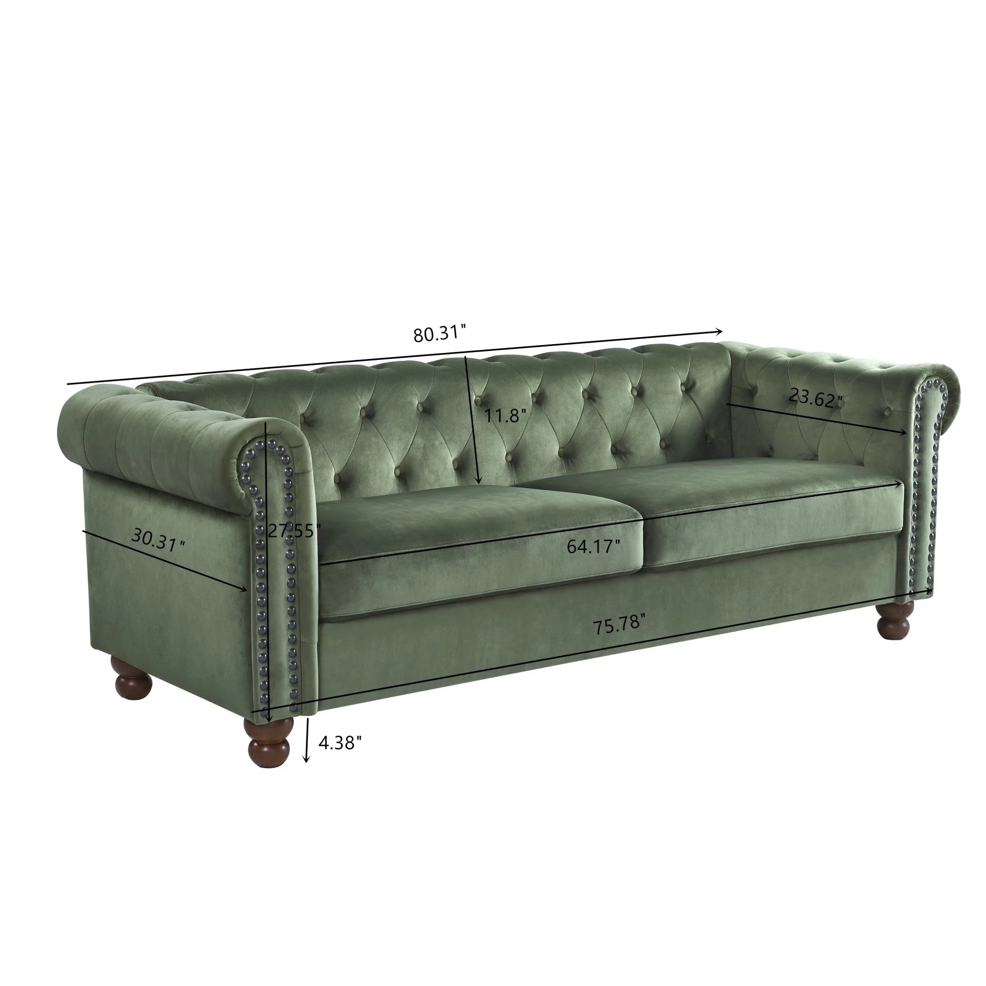 Classic Traditional Upholstered Sofa with High-Tech Fabric, Large Green Q8173