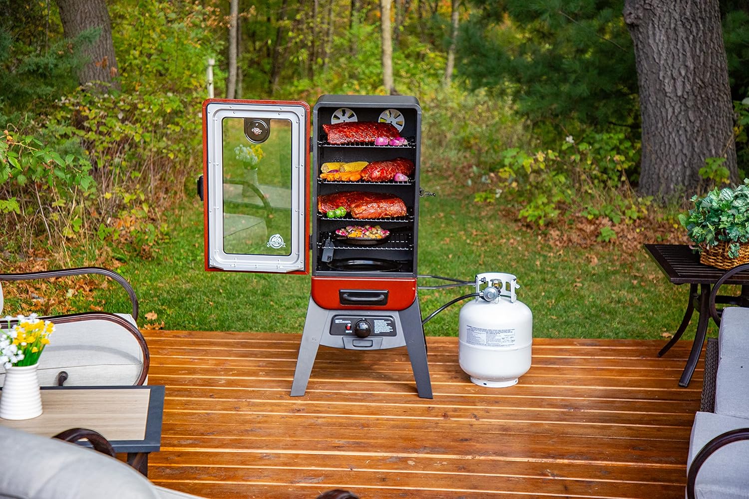 Pit Boss Grills PBV3G1 Vertical Smoker, Red Hammertone, 684 sq in P147014