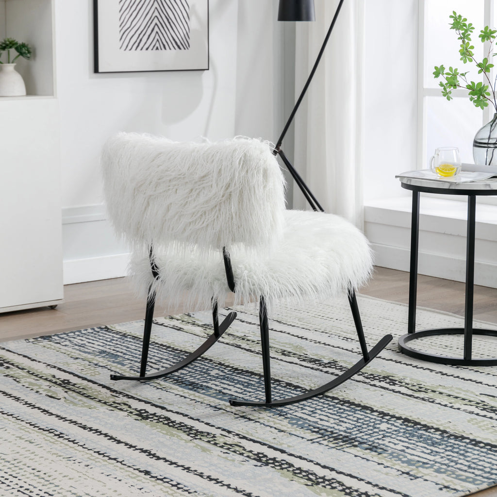 paproos 25.2'' Wide Faux Fur Plush Nursery Rocking Chair for Baby, White H771