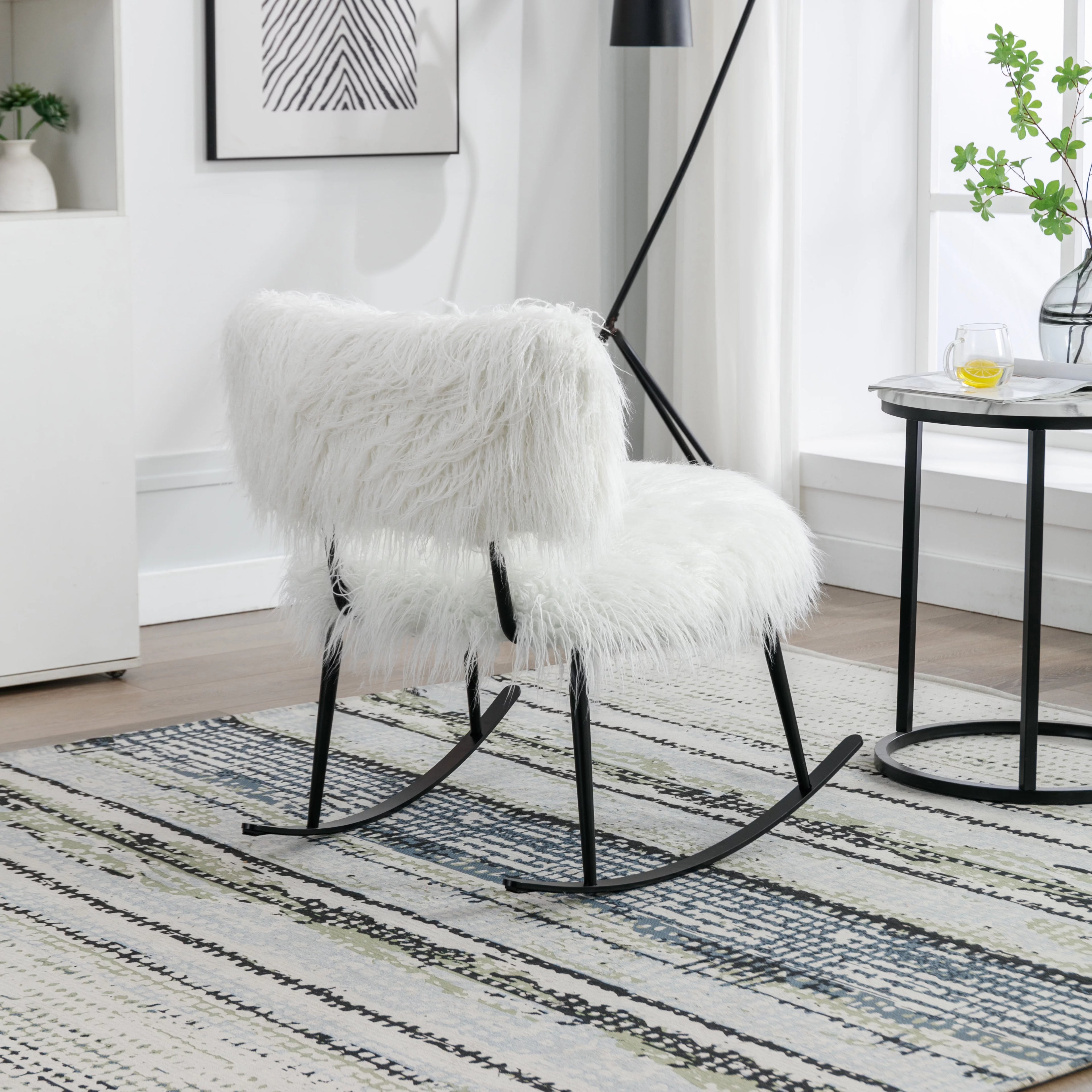 paproos 25.2'' Wide Faux Fur Plush Nursery Rocking Chair for Baby, White H771