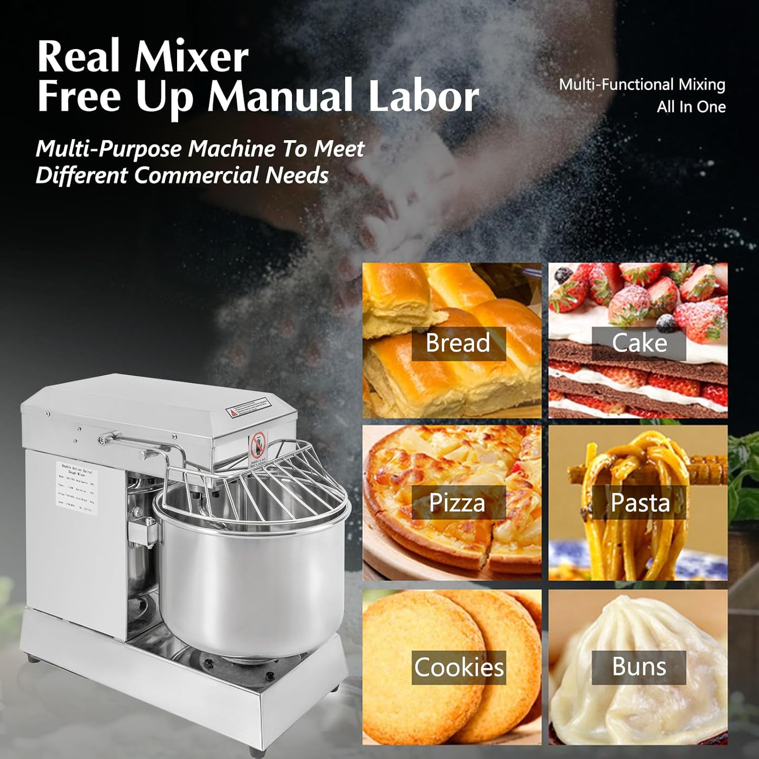 Commercial Food Mixer 10.5Qt Spiral Dough Kneading Machine with Stainless Steel Bowl Y124355