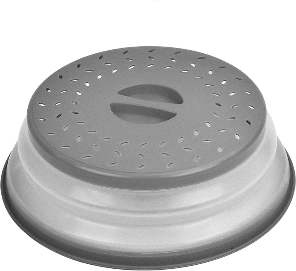 Microwave Splatter Cover for Food, Vented Collapsible Microwave Plate Cover with Easy Grip Handle，BPA-Free Silicone & Plastic, Gray, 10.5 inch