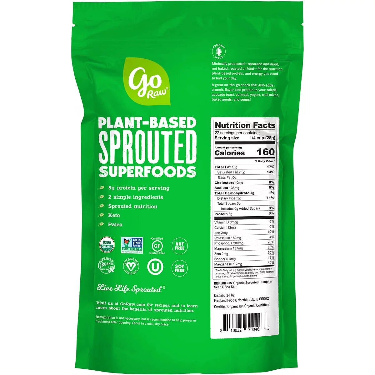 Go Raw Sprouted Organic Pumpkin Seeds with Sea Salt, 22 oz Q39889