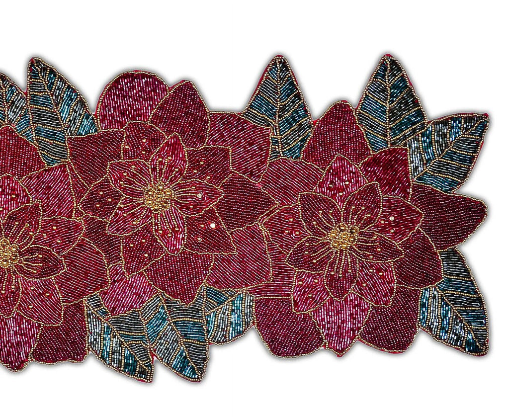 Handmade Beaded Christmas Floral Table Runner 13x36 Inch H72904