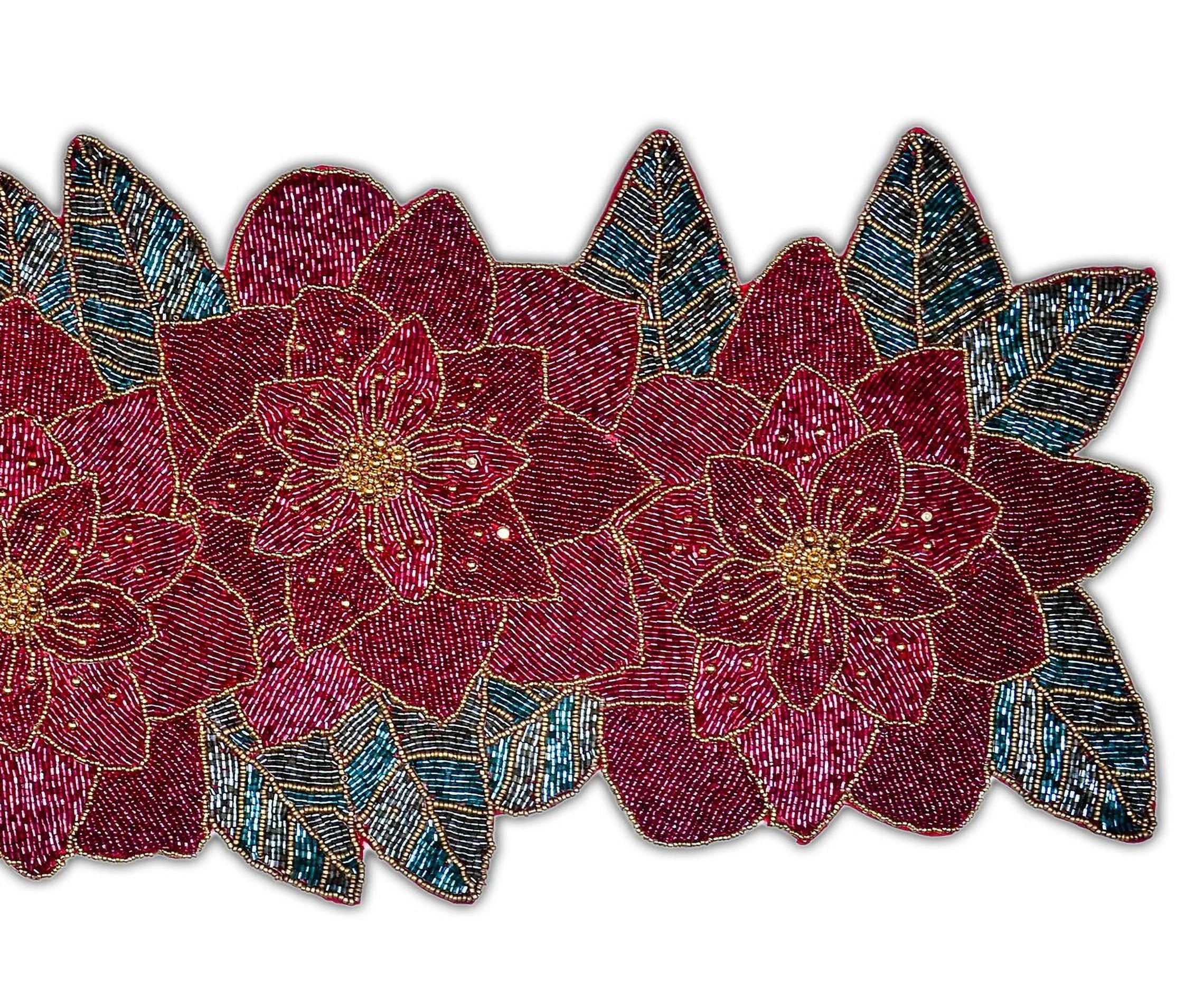 Handmade Beaded Christmas Floral Table Runner 13x36 Inch H72904