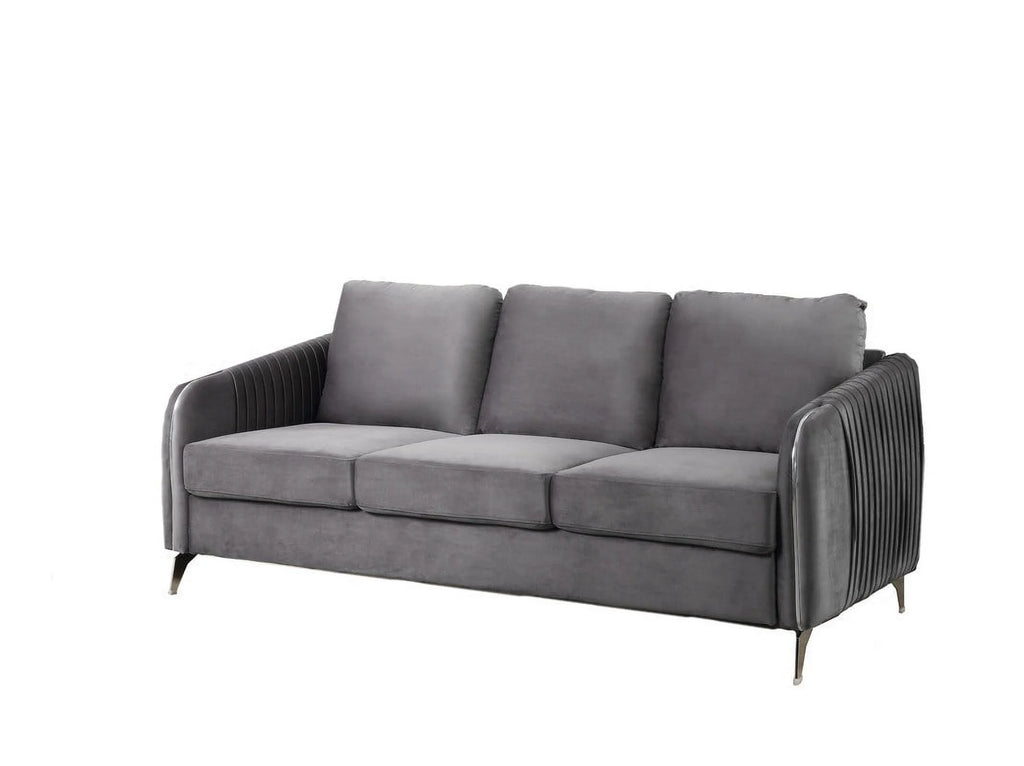 Gray Velvet Living Room Set with Vertical Channel-Quilted Design X1801