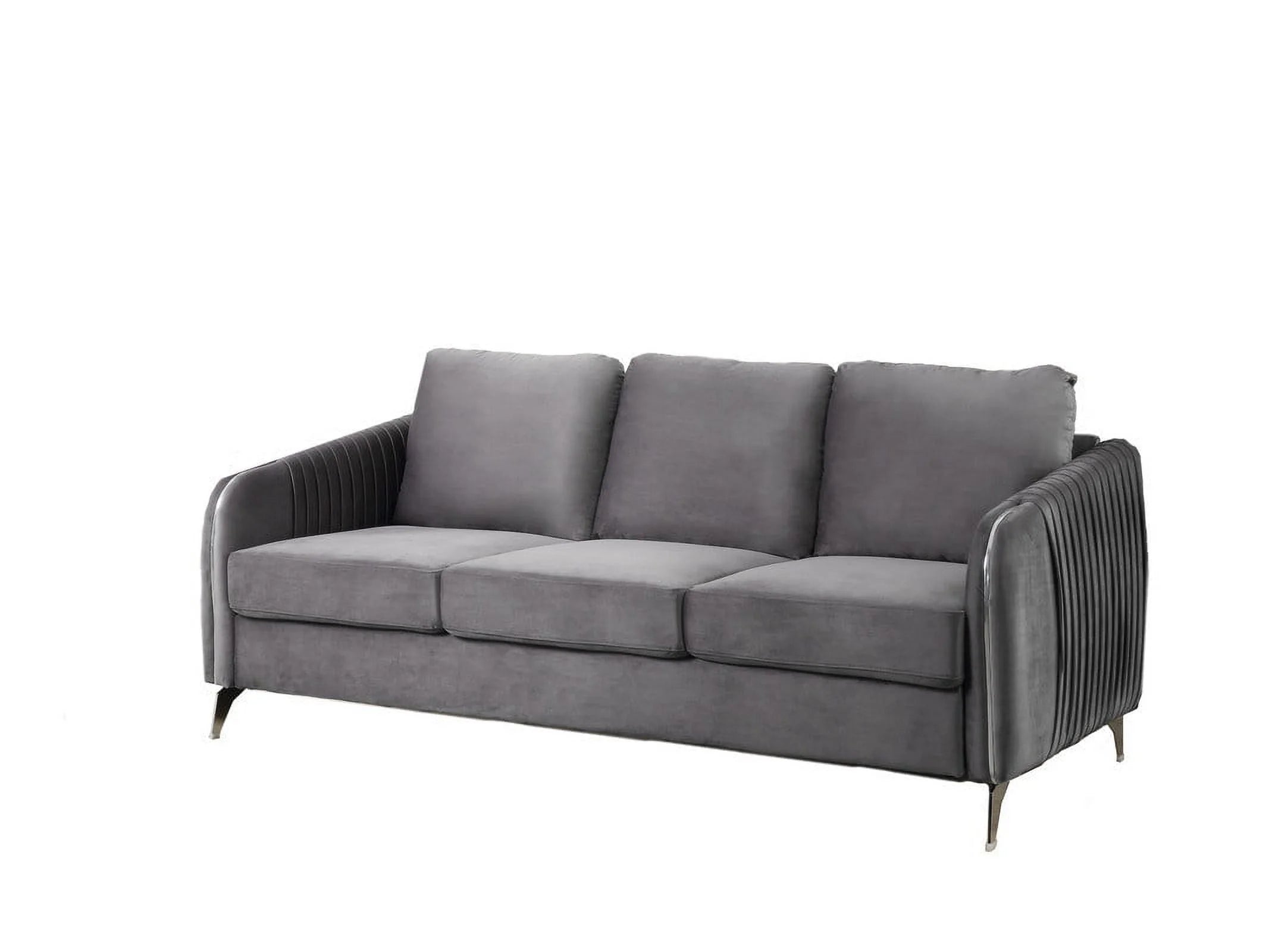 Gray Velvet Living Room Set with Vertical Channel-Quilted Design X1801