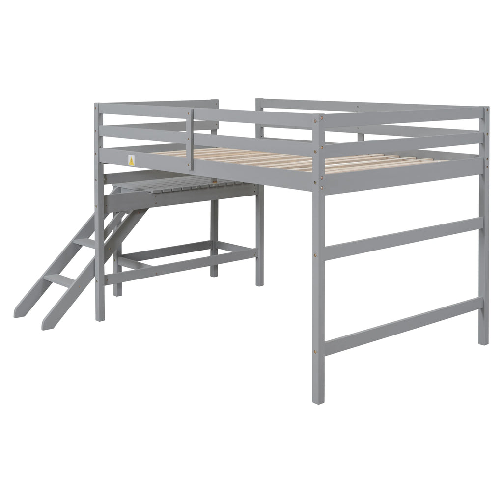 Bellemave Full Wood Loft Bed with Safety Rail and Ladder, Gray F137