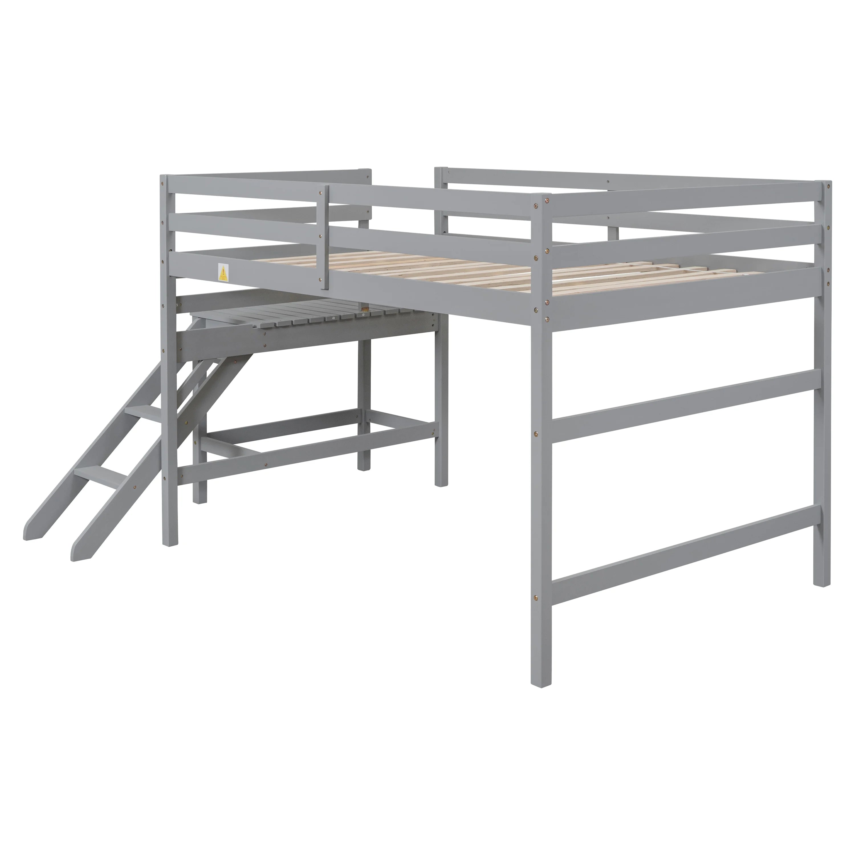 Bellemave Full Wood Loft Bed with Safety Rail and Ladder, Gray F137
