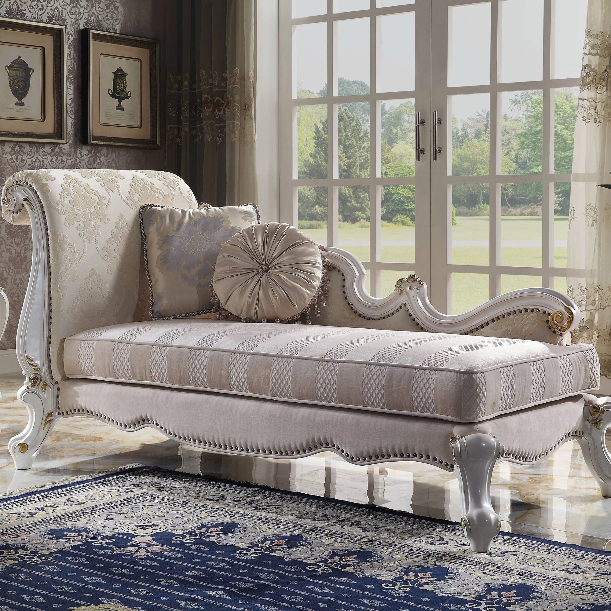 ACME Picardy One Arm Chaise with Nailheads, Antique Pearl F8625