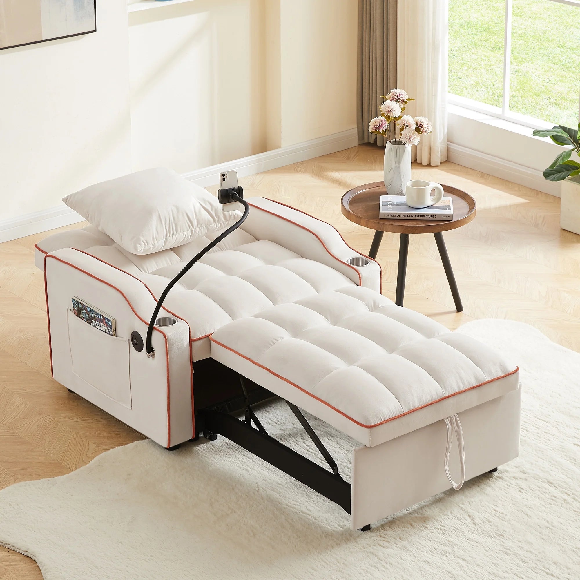 Aukfa Sleeper Chair Bed, Convertible Pull Out Sofa, Beige W589