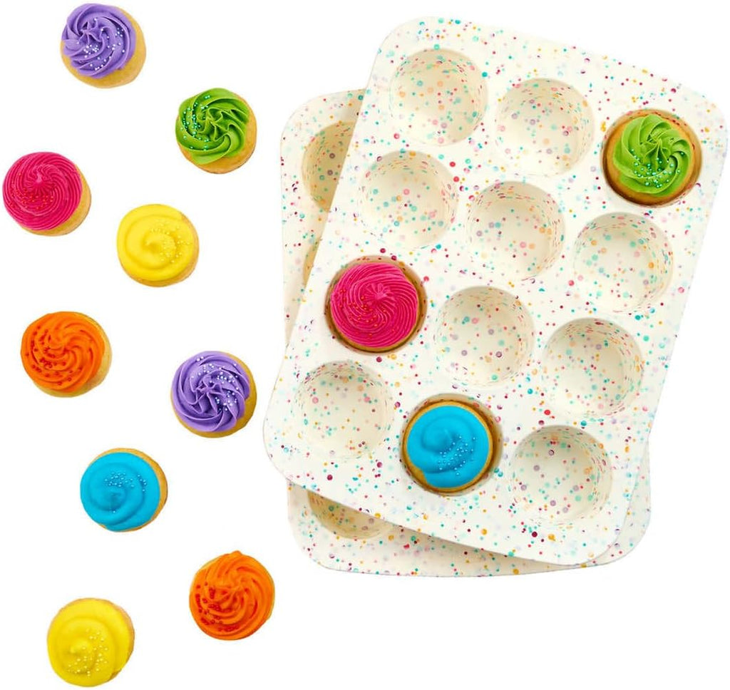 Trudeau Structure White Confetti Reinforced 12 Cup Dome Cake Pan Silicone Bakeware, 2 Pack A233821
