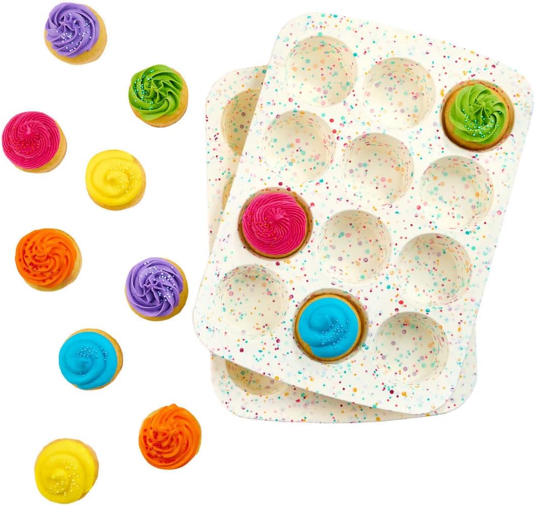Trudeau Structure White Confetti Reinforced 12 Cup Dome Cake Pan Silicone Bakeware, 2 Pack A233821